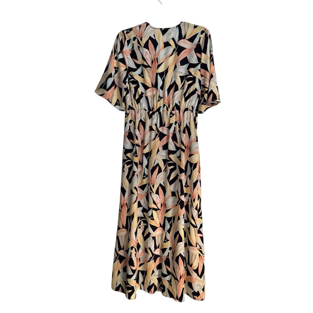 Cozy Co by Cozy Casual Navy Tropical Leaf Print Maxi Kimono Swim Cover Up Medium - Picture 9 of 9